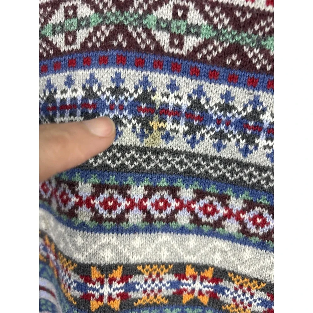 Tommy Hilfiger Mens Fair Isle Striped 1/4 Zip Sweater XL Gray Colorblock Nordic